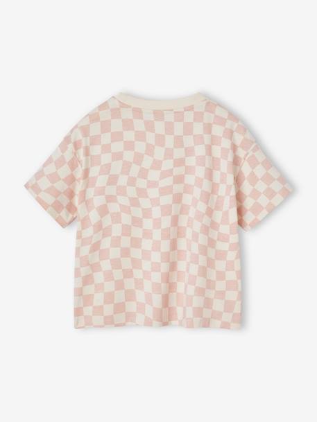 T-shirt met dambordmotief en korte mouwen, meisjes roze, bedrukt - vertbaudet enfant 