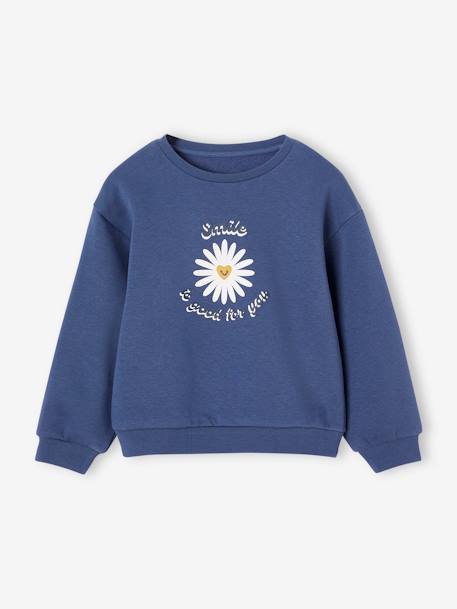 Basic meisjessweater met motief groengrijs+indigoblauw+rozen+vanille - vertbaudet enfant 