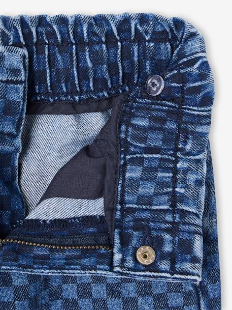 Wijde jeans in paperbagstijl met bloemmotieven voor meisjes donkerblauw+stone - vertbaudet enfant 