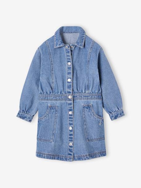 Denim jurk met knoopsluiting middenblauw - vertbaudet enfant 