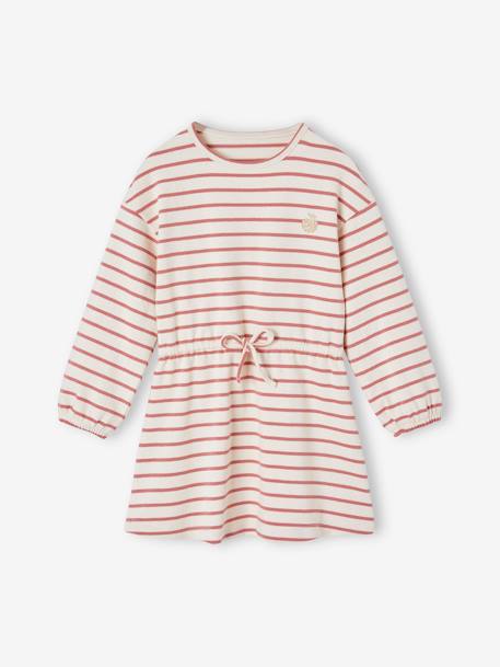 Getailleerde streepjesjurk marineblauw+terracotta - vertbaudet enfant 