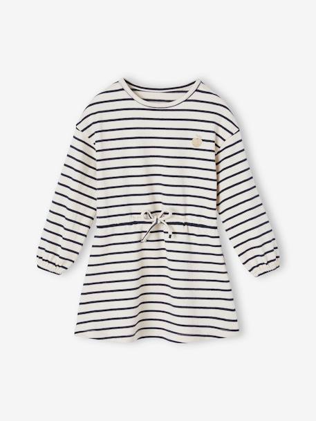 Getailleerde streepjesjurk marineblauw+terracotta - vertbaudet enfant 