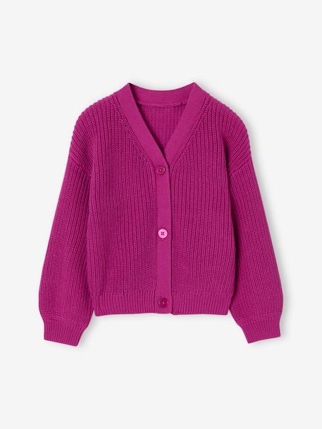 Meisjesvestje van kabeltricot donkerpaars+oudroze+pistache+roze, gestreept - vertbaudet enfant 