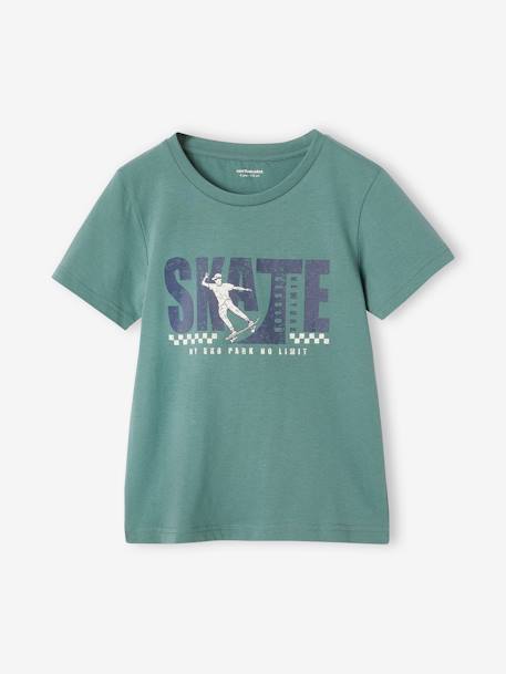 Basic jongensshirt met print vooraan antraciet+blauwgroen - vertbaudet enfant 