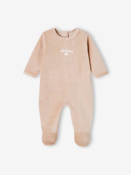 Set van 3 fluwelen babyslaappakjes BASICS cappuccino+kameel+roze (poederkleur) - vertbaudet enfant 