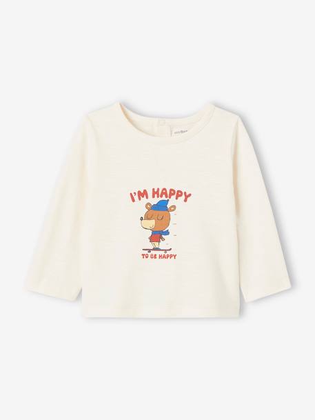 Babyshirt met berenmotief en lange mouwen van biokatoen ecru - vertbaudet enfant 