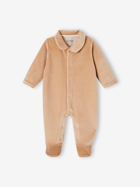 Set van 2 geribd fluwelen babyslaappakjes met opening voor beige - vertbaudet enfant 