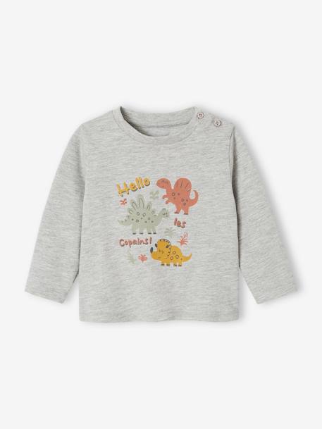 Decoratief T-shirt babyjongen ecru+gemêleerd grijs+grijs gechineerd+petrolblauw+vanille - vertbaudet enfant 