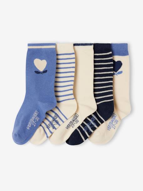 Set van 5 paar meisjessokken met hartjes beige+chambrayblauw - vertbaudet enfant 