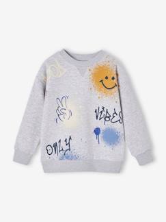 Jongens-Jongenssweater met ronde kraag en graffiti