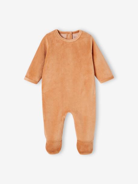 Set van 3 fluwelen babyslaappakjes BASICS cappuccino+kameel+roze (poederkleur) - vertbaudet enfant 