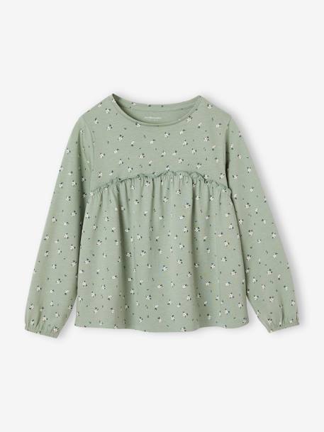 Shirtblouse met print voor meisjes groengrijs+roze (poederkleur) - vertbaudet enfant 