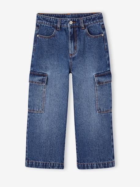 Wijde cargojeans meisjes donkerblauw+middenblauw - vertbaudet enfant 