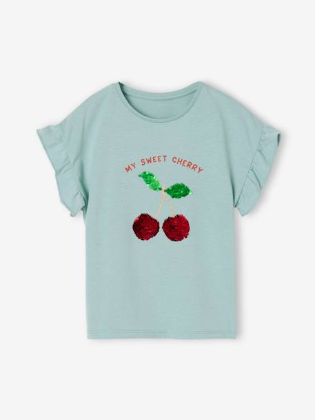 Omkeerbaar meisjesshirt met lovertjes ecru+hemelsblauw - vertbaudet enfant 