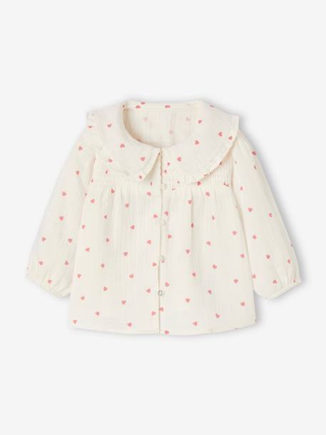 Blouse hartjes van katoengaas babymeisje ecru - vertbaudet enfant 