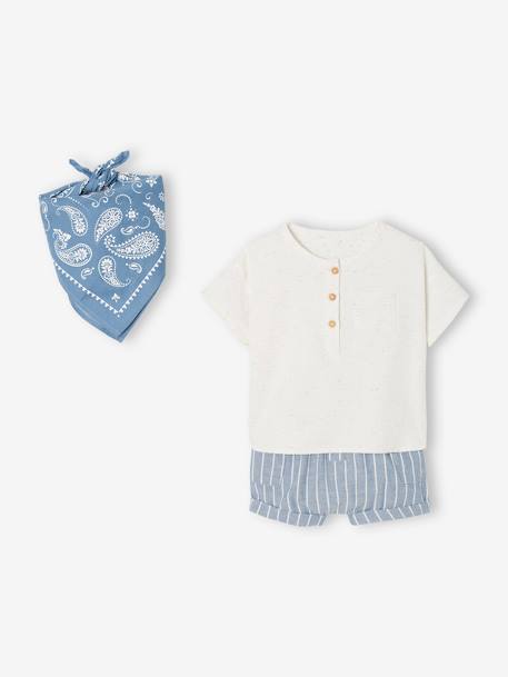 Babyset blouse + short + bandana blauw - vertbaudet enfant 