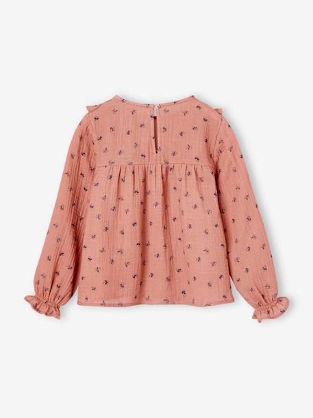 Meisjesblouse met ruches van katoengaas ecru+groengrijs+rouge - vertbaudet enfant 