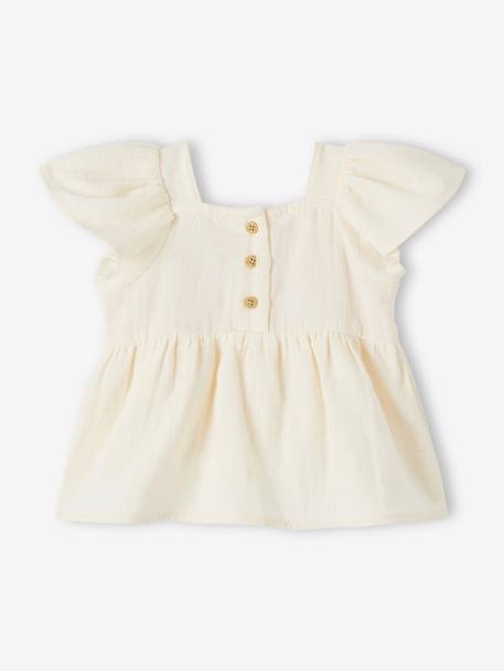 Babyblouse van katoengaas met gehaakte halslijn ecru - vertbaudet enfant 