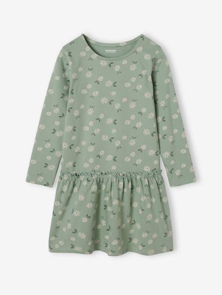 Meisjesjurk met print ecru+groengrijs+oudroze+roze (poederkleur) - vertbaudet enfant 