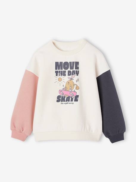 Sportieve sweater met speels motief colourblock meisjes ecru - vertbaudet enfant 