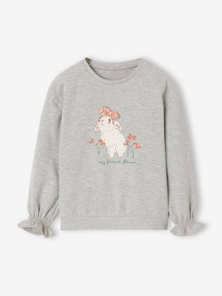 Sweatshirt met dierenmotief en sierdetails meisjes gemêleerd grijs+hemelsblauw - vertbaudet enfant 