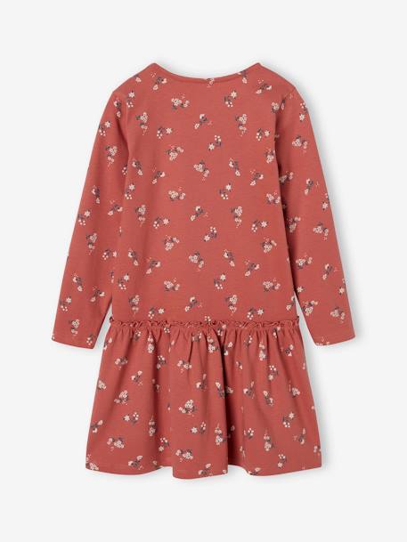 Meisjesjurk met print bruin, bedrukt+ecru+groengrijs+oudroze+roze (poederkleur) - vertbaudet enfant 