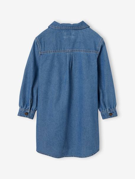 Denim meisjeshemdjurk met knoopsluiting middenblauw - vertbaudet enfant 