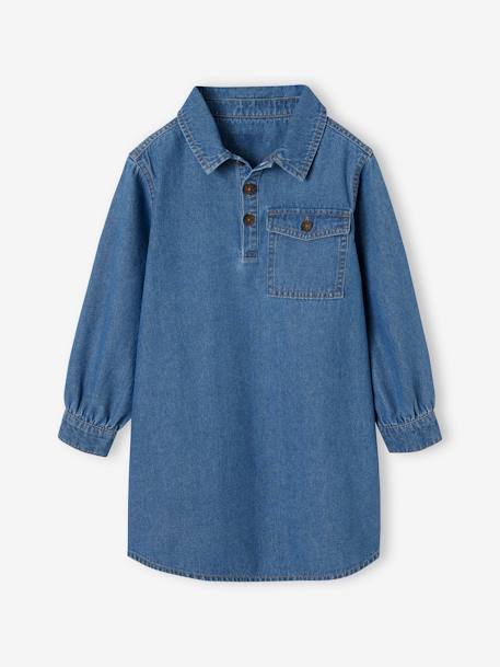 Denim meisjeshemdjurk met knoopsluiting middenblauw - vertbaudet enfant 