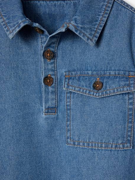 Denim meisjeshemdjurk met knoopsluiting middenblauw - vertbaudet enfant 