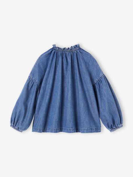 Luchtige denim meisjesblouse middenblauw - vertbaudet enfant 