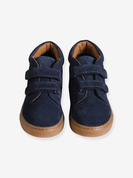 Halfhoge jongenssneakers in gekrast leer bruin+marineblauw - vertbaudet enfant 