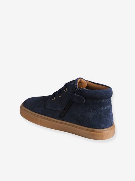 Hoge leren sneakers met veters voor jongens bruin+marineblauw - vertbaudet enfant 