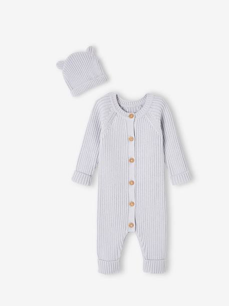 Babyset met tricot overal en bijpassende muts met oortjes lichtblauw - vertbaudet enfant 