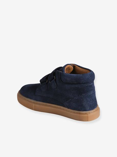 Halfhoge jongenssneakers in gekrast leer bruin+marineblauw - vertbaudet enfant 