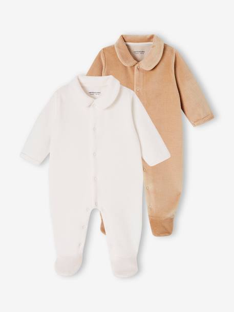 Set van 2 geribd fluwelen babyslaappakjes met opening voor beige - vertbaudet enfant 