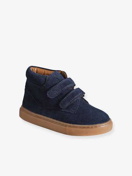 Halfhoge jongenssneakers in gekrast leer bruin+marineblauw - vertbaudet enfant 