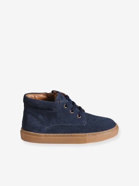 Hoge leren sneakers met veters voor jongens bruin+marineblauw - vertbaudet enfant 