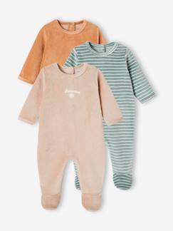 Baby-Pyjama, surpyjama-Set van 3 fluwelen babyslaappakjes BASICS