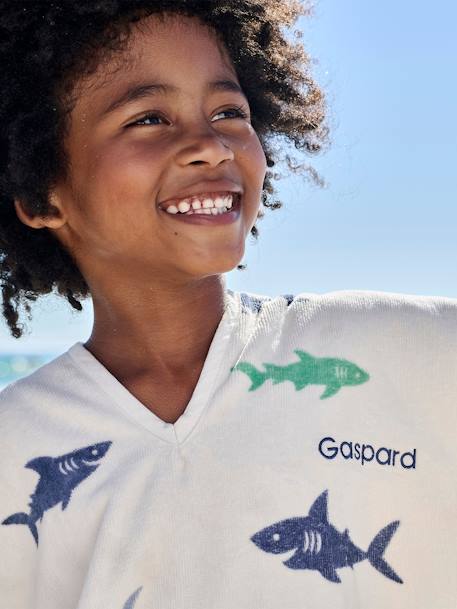 Personaliseerbare badponcho voor kinderen REQUINS, met gerecycled katoen wit, bedrukt - vertbaudet enfant 