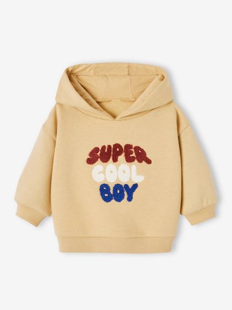 Sweatshirt met capuchon en tekst in lusjes jongensbaby okergeel - vertbaudet enfant 