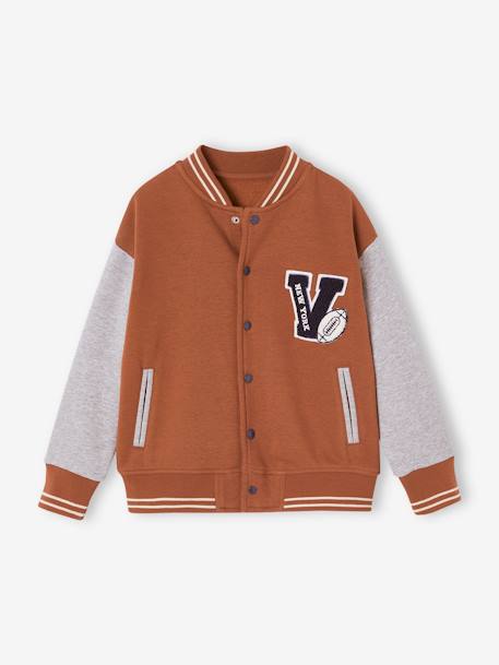 Teddy-sweatshirt in fleece voor jongens met lusbadge. dennen+hazelnoot+rood - vertbaudet enfant 