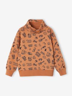 Jongens-Trui, vest, sweater-Sweater met snoodkraag en print