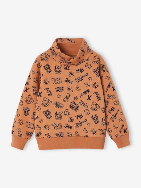 Sweater met snoodkraag en print nachtblauw+pecannoot - vertbaudet enfant 