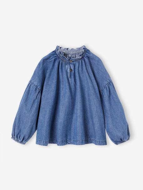 Luchtige denim meisjesblouse middenblauw - vertbaudet enfant 