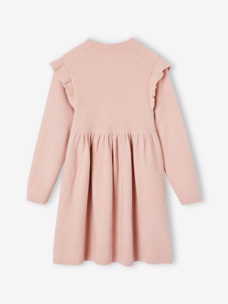 Jurk met ruches van tricot roze (poederkleur)+rozenhout - vertbaudet enfant 