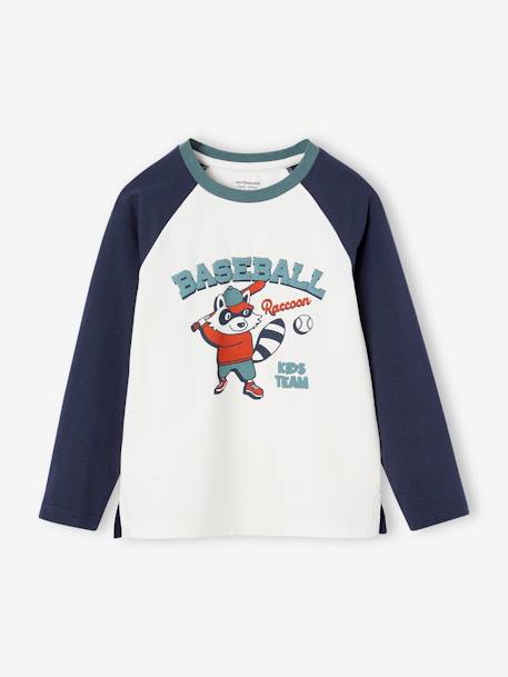 Sportieve T-shirt met 'raton'-motief en contrasterende raglanmouwen ecru - vertbaudet enfant 