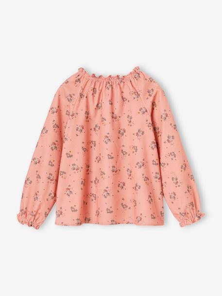 Gebloemde meisjesblouse in milleraies fluweel antraciet+blauwgroen+roze (poederkleur) - vertbaudet enfant 