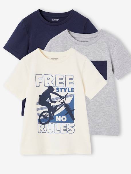 Set van 3 T-shirts met korte mouwen jongens ecru+geel+groenblauw - vertbaudet enfant 