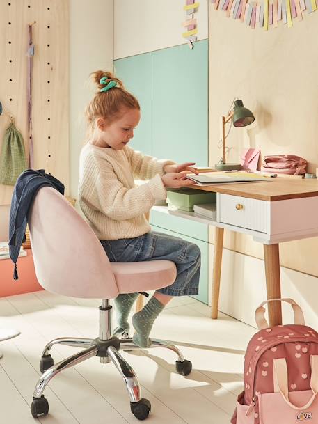 Fluwelen kinderbureaustoel op wieltjes Blauw/groen+blauwgroen+roze (poederkleur) - vertbaudet enfant 