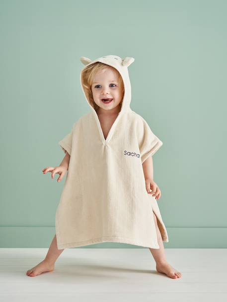 Badponcho baby personaliseerbaar Animal abrikoos+beige+okergeel - vertbaudet enfant 